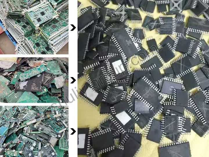 Bahan baku dan produk akhir dari mesin pembongkar komponen PCB